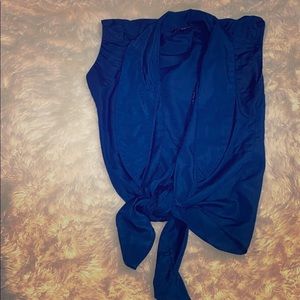 Tie front blue top
